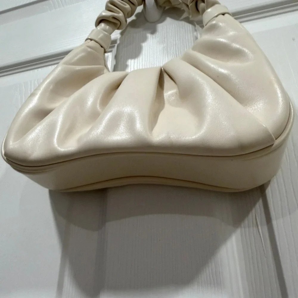 JW Pei Cream Ruched Shoulder‎ Bag Faux Leather Trendy Handbag